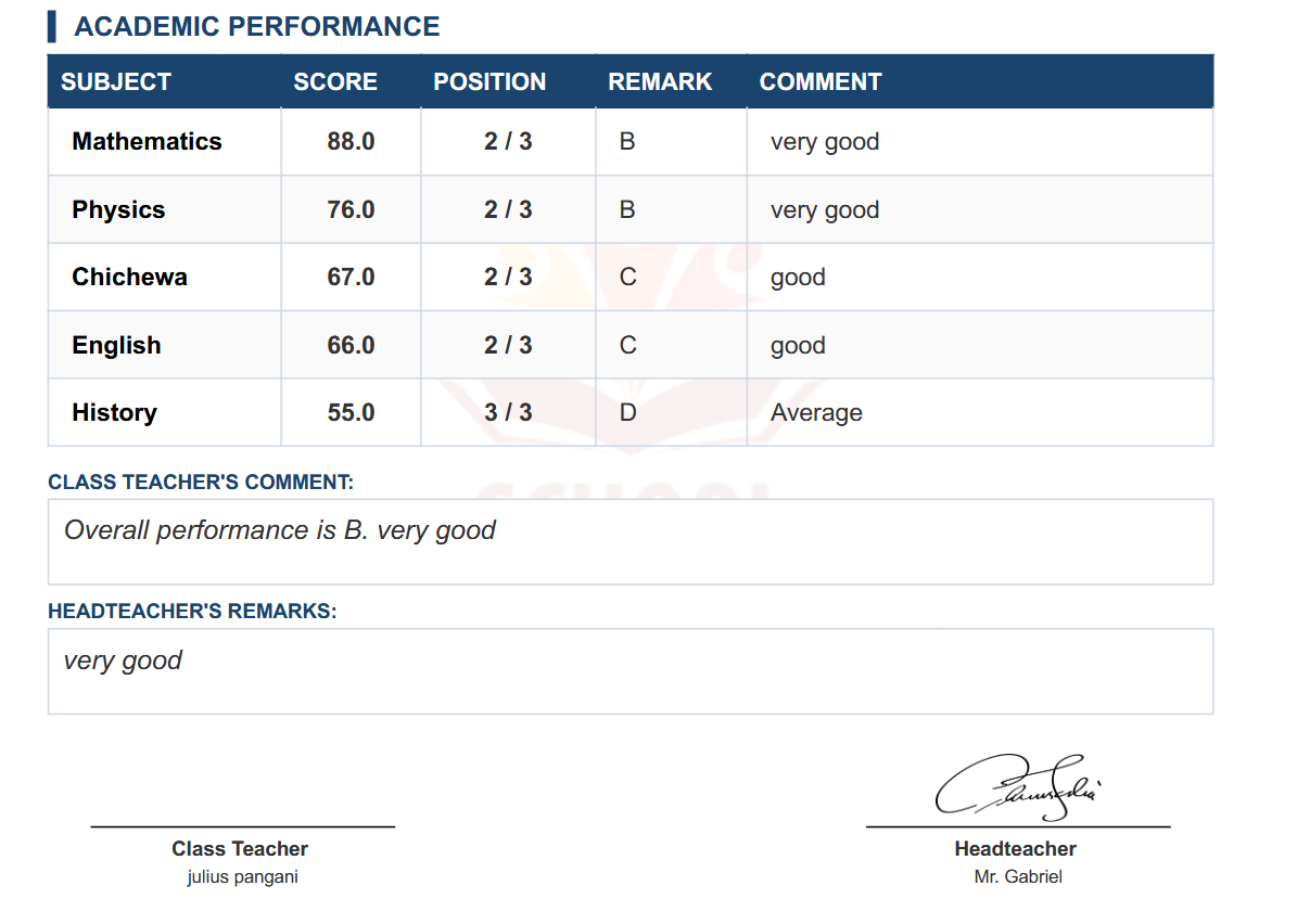 comments on school reports
