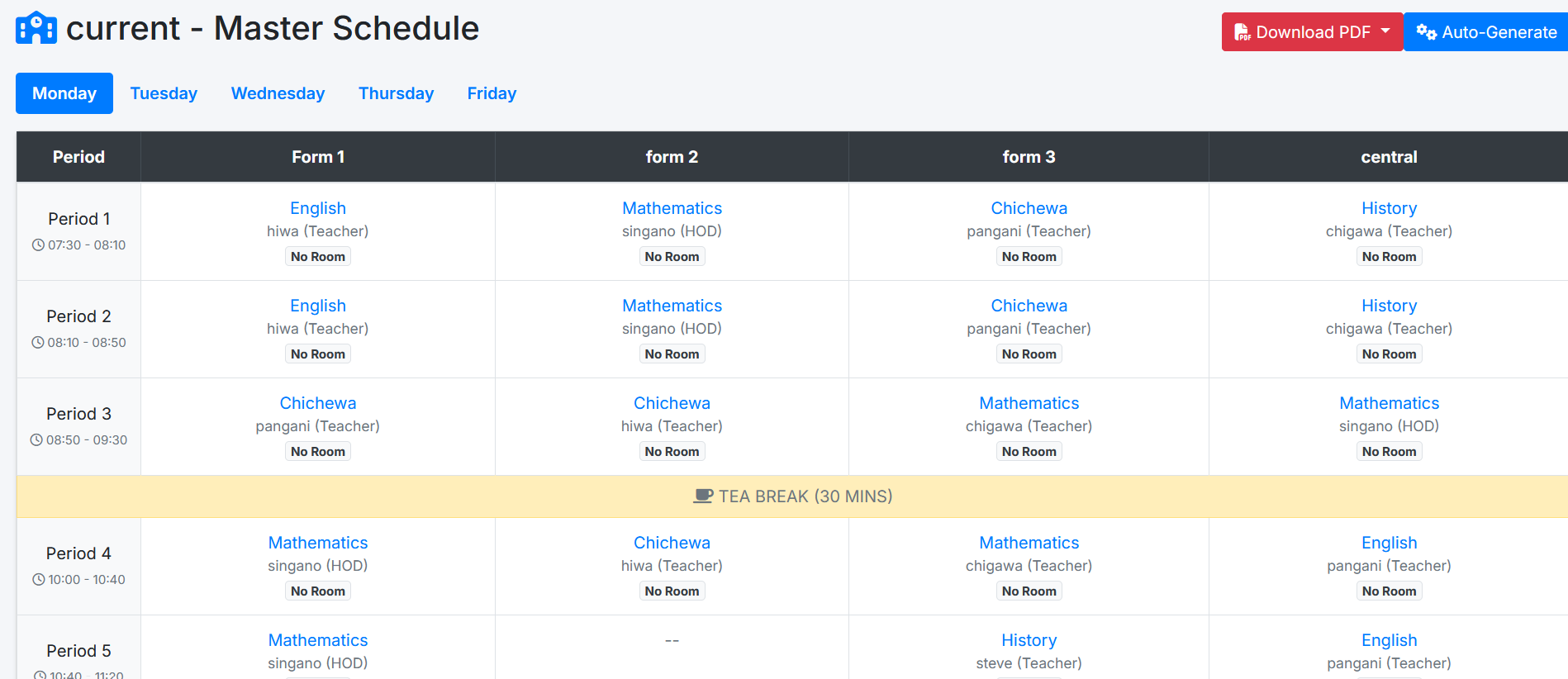 timetable