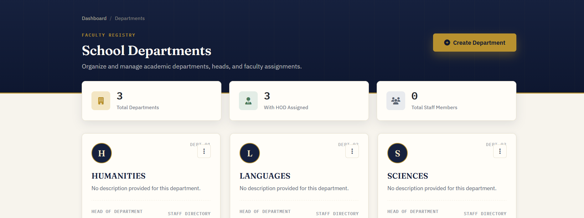 School Deparments fully customizable