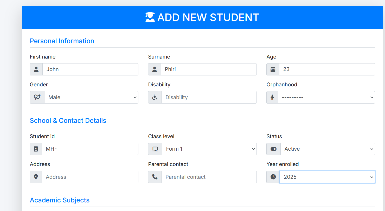 Modern School Registration Form